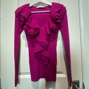 Elegant V-Neck Sweater in Vibrant Pink